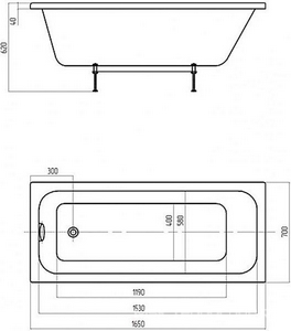 Акриловая ванна Акватек Мия 165*70 см, БЕЗ панелей, ножек и сифона. белая ZZ Акватек мия MIY165-0000001