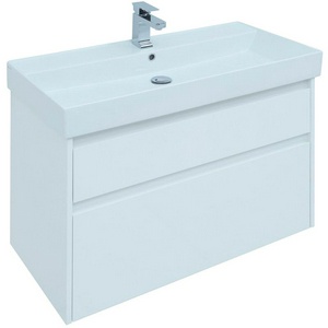 Тумба подвесная "" 90 см, 2 выдв. ящик, БЕЗ столешницы, БЕЗ раковины, цв. белый, ZZ Aquanet Nova Lite 242268