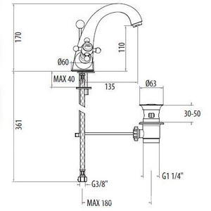 Смеситель для раковины, с д/к, (цв.бронза),  ZZ Gattoni Vivaldi 1232012V0