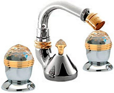 Смеситель для биде на 3 отв., с д/к, (цв. хром/золото),  ZZ 3M Okay Swarovski 4627 CD