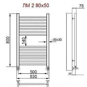 Полотенцесушитель "" Modern 800*500 мм, подключение 1"*3/4, установочный набор в комплекте, цвет черный матовый ZZ Ника ЛМ-2 ЛМ-2/Модерн/ 80/50 черный мат