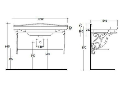 Структура подвесная для раковины 110см, с полотенцедержателем и полкой-решёткой (металл цв. алюминий античный), крепёж в компл.,  ZZ Galassia Ethos 8449