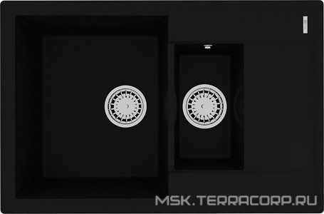Мойка кухонная RAMZA 760, 76x50x19,7 см, врезная прямоугольная с доп.чашей, сифон в компл., БЕЗ отверст под см-ль,  цв. антрацит ZZ Lemark Ramza 9910037