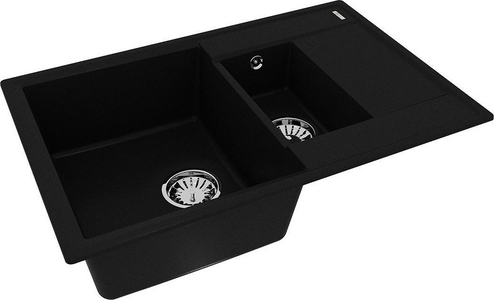 Мойка кухонная RAMZA 760, 76x50x19,7 см, врезная прямоугольная с доп.чашей, сифон в компл., БЕЗ отверст под см-ль,  цв. антрацит ZZ Lemark Ramza 9910037