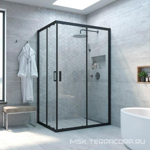 Душевое ограждение , 90x80x200 cм,  профиль черный матовый, стекло прозрачное,  покрытие BriteGuard ZZ Vegas Glass ZA-F ZA-F NOVO h2000 90*80 02М 01 / BriteGuard