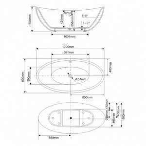 Ванна акриловая свободностоящая1700х800х650мм, в комплекте слив-перелив и донный клапан, (цв.белый), Vita ZZ Swedbe vita 8805