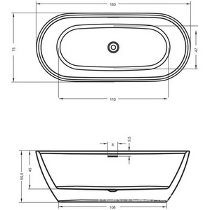 Ванна 160х75см, свободностоящая, слив-перелив в комп., (акрил цв.белый), Inspire ZZ Riho inspire B091001005