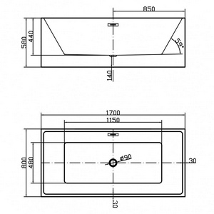 Ванна акриловая свободностоящая 1700х800х580мм, в комплекте слив-перелив и донный клапан, (цв.белый), Vita ZZ Swedbe vita 8822