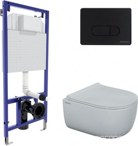 Комплект: Унитаз подвесной EGO Rimless +сиденье с микролифтом Toma Slim SO цв.белый+инсталляция NOVUM525 +клавиша черная ZZ Berges Универсал 047235