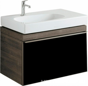 Тумба 734хh554х504мм, 1 выдв. ящик, для устан. с рак. арт. 123575; 123675, (цв. тёмный дуб, стеклян. фронт панель чёрного цв.), креп/комп., ZZ Geberit Citterio 500.557.JJ.1