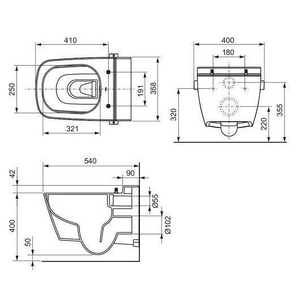 Унитаз-биде подвесн.358х540мм, безободк, без сиденья арт.9700600 и монтажного комплекта, крепёж унитаза,сиднья,регулятор воды,шланги в комп. ZZ Tece TECEone 9700200
