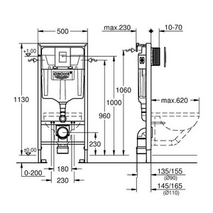 Инсталляция для подвесного унитаза, 4 в 1, полный комплект + кнопка Nova Cosmopolitan ZZ Grohe Grohedal 38813001