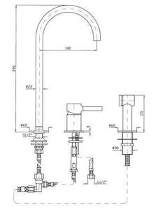 Смеситель для кух.мойки, на 3 отв., с вытяжной лейкой, (цв.хром),  ZZ Zucchetti Pan ZP6278