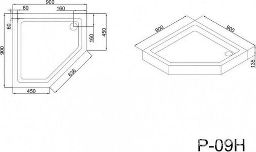 Поддон для душевого ограждения 90*90, белый, сифон в комплекте ZZ Black & White Stellar Wind P-09H