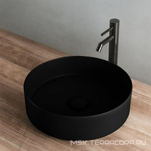 Раковина накладная на стол, круглая 40х40хh12,5мм, без отв.д/смес, без перелива и пробки слива, (цв.Gloss Black),  ZZ Ceramica Cielo Shui Comfort SHCOLAT40 (N) Gloss Black
