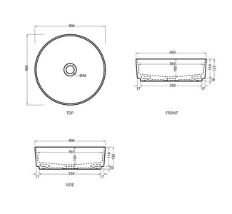 Раковина накладная на стол, круглая 40х40хh12,5мм, без отв.д/смес, без перелива и пробки слива, (цв.Gloss Black),  ZZ Ceramica Cielo Shui Comfort SHCOLAT40 (N) Gloss Black