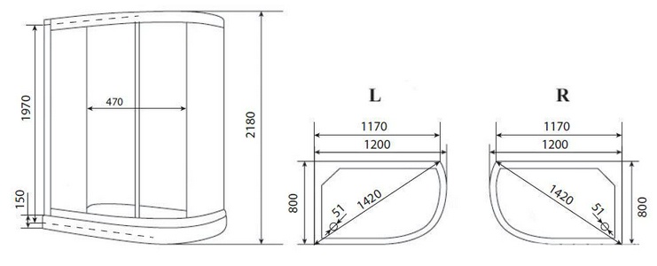 Душевая кабина Timo Eco TE-0702 L, 120*80*218 см, стекло матовое / текстурное, акриловый поддон 15 см, ZZ Timo eco TE-0702PL