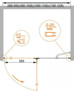 Душевая дверь1000х1950 мм, стекло- прозрачное, профиль-хром,  ZZ Cezares Bergamo BERGAMO-W-B-12-100-C-Cr-R