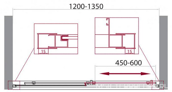 Дверь для душа, в нишу (1200-1350)хh1900мм, сдвижная, 1 дверь, 1 неподв.секция, правая/левая, (стекло рифленое Punto 5мм, фурн.цв.хром),  ZZ BelBagno Unique UNIQUE-BF-1-120/135-P-Cr