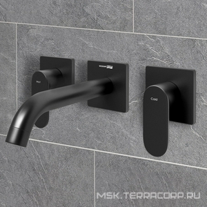 Смеситель встраиваемый в стену для раковины, с внутренней частью, цв.черный ZZ Wasserkraft elbe 7445