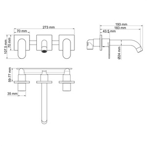 Смеситель встраиваемый в стену для раковины, с внутренней частью, цв.черный ZZ Wasserkraft elbe 7445