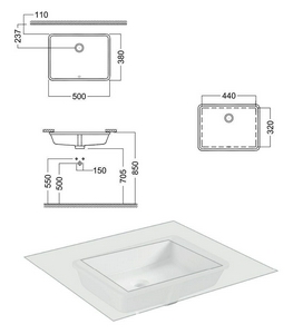 Раковина встраиваемая снизу 500х380хh145мм, с переливом, крепёжные уголки в компл., Bahia 13 ZZ Hatria Универсал BH0500380010TU0