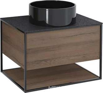 Тумба под раковину подвесная с 1 выдвиж ящиком, столешница пластик, 90х55,5хh54см, без раковины, (цв.дерево/черный матовый),  ZZ Jorno Steal Ste.01.90/P/Da