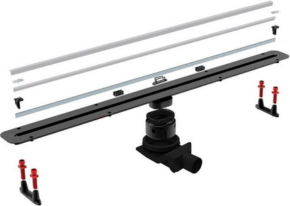 Дренажный канал 300мм, готовый компл, сифон d50 выход вбок, мокрый гидрозатвор, ножки, дизайн-вставка нерж.сталь, в компл., Slim ZZ Pestan Confluo Slim Line 13100024