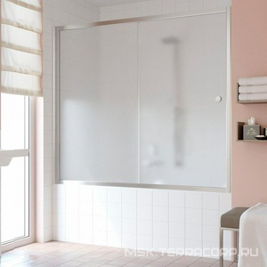 Шторка на ванну , 160x140 см, глянцевый хром, стекло сатин ZZ Vegas Glass ZV ZV 160 08 10