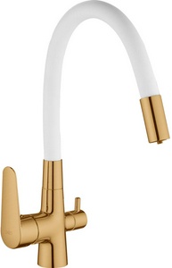 Смеситель для кухни, гибкий излив, с подключением к фильтру, цв.белый/золото ZZ ESKO ESKO CL03GW
