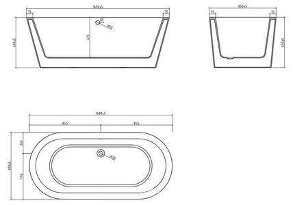 Ванна 1700x800xh600мм, отдельностоящая, слив-перелив, пробка слива цв.хром. в компл., (акрил цв.белый), BelBagno ZZ BelBagno Универсал BB202-1700-800