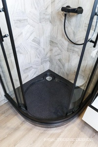 Душевой уголок 900х900хh1900мм, 1/4 круга R550, 2 сдвиж. дверцы с 2 неподв.сегментами,(стекло прозрачн.6мм, фурн.цв.черный матовый),  ZZ Cezares Eco ECO-O-R-2-90-C-NERO