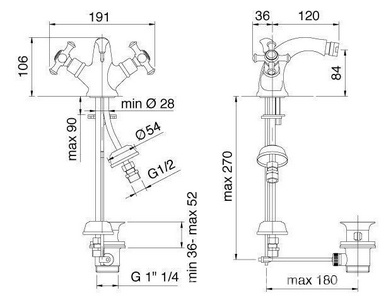 Cмеситель для биде, с д/к, (цв.золото, ручки SW - Swarovski),  ZZ 3M Old italy 4424 DD + 2 ручки SW - Swarovski DD