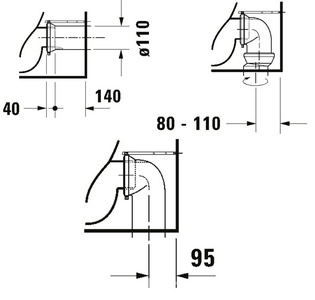 Унитаз напольный пристенный 370х570мм, без сиденья, для встр. в стену бачка, крепл. к полу в компл.,  ZZ Duravit Darling New 213909 20 00
