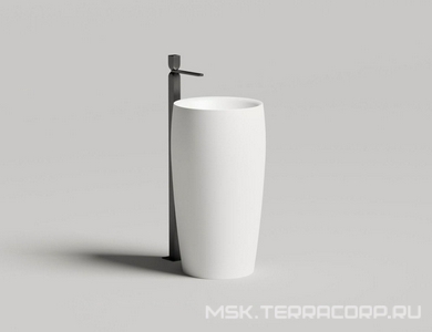 Раковина 470х470хh900мм, напольная, круглая, без отв.д/смес и перел., литой камень S-Sense глянец цв.белый, донный клапан Up&Down в компл.,  03 ZZ Salini Alda 130311G