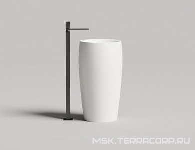 Раковина 470х470хh900мм, напольная, круглая, без отв.д/смес и перел., литой камень S-Sense глянец цв.белый, донный клапан Up&Down в компл.,  03 ZZ Salini Alda 130311G