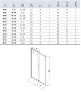 Дверь сдвиж 2-х секц в нишу или для бок стенки, 152-158хh200см,вход 64см,правая/левая, (проф цв.бронза,ст.6мм прозр.StarClean),  ZZ Samo Villa Borchese B7388 TBR TR + StarClean