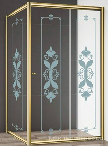 Душ.уголок 1200х900хh1950мм,прямоуг,одна сдвиж. дверь с неподв.сегм. и бок.стенкой, Правая/Левая,(ст.прозр.с мат.принтом 6мм, проф. золото), GiubleoZZ Cezares Giubileo GIUBILEO-AH-1-120/90-SCORREVOLE-CP-G