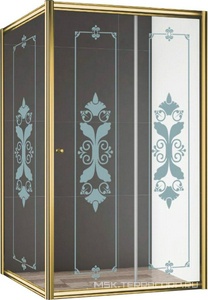 Душ.уголок 1200х900хh1950мм,прямоуг,одна сдвиж. дверь с неподв.сегм. и бок.стенкой, Правая/Левая,(ст.прозр.с мат.принтом 6мм, проф. золото), GiubleoZZ Cezares Giubileo GIUBILEO-AH-1-120/90-SCORREVOLE-CP-G