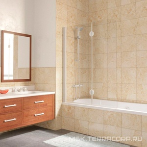 Ограждение на ванну двухстворчатое, с неподвижным сегментом 115*150 см, лев, глянцевый хром, стекло прозрачное, ПОКРЫТИЕ BriteGuard, ZZ Vegas Glass E2V LUX ST E2V LUX ST 115 08 01 / левая / BriteGuard