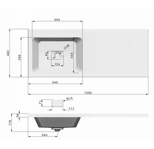 Раковина 120 см, литьевой мрамор, на стиральную машину, чаша слева, кронштейн в комплекте, цв. белый ZZ Mirsant Soho УТ000073309