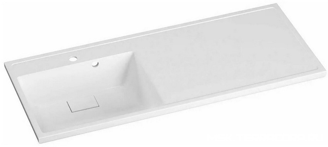 Раковина 120 см, литьевой мрамор, на стиральную машину, чаша слева, кронштейн в комплекте, цв. белый ZZ Mirsant Soho УТ000073309