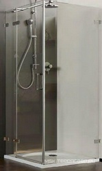 Дверь расп.с неподв.сегм. 900хh2000мм,вход 665мм,для бок.стенки,петли,неподв.сегм.слева(пр.алюм.хр.эфф, ст. 8мм прозр.ShowerGuard-Klarglas) MK 880 XX