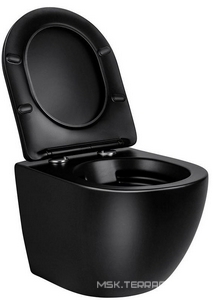 Унитаз подвесной безободковый, ультратонкое сиденье soft-close, черный матовый,  ZZ Vincea Globo VT1-14SMB