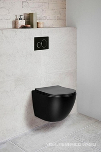 Унитаз подвесной безободковый, сиденье ультратонкое soft close, черный матовый,  ZZ Vincea Globo VT1-14MB