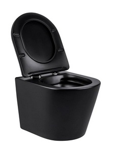 Унитаз подвесной, безободковый, 490x365x360мм, сиденье ультратонкое с микролифтом, крепеж в компл., (цв.черный матовый),  ZZ Vincea Piatti VT1-11SMB