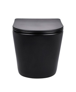 Унитаз подвесной, безободковый, 490x365x360мм, сиденье ультратонкое с микролифтом, крепеж в компл., (цв.черный матовый),  ZZ Vincea Piatti VT1-11SMB