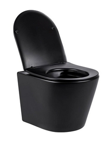 Унитаз подвесной, безободковый, 490x365x360мм, сиденье ультратонкое с микролифтом, крепеж в компл., (цв.черный матовый),  ZZ Vincea Piatti VT1-11SMB