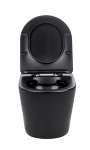 Унитаз подвесной, безободковый, 490x365x360мм, сиденье ультратонкое с микролифтом, крепеж в компл., (цв.черный матовый),  ZZ Vincea Piatti VT1-11SMB