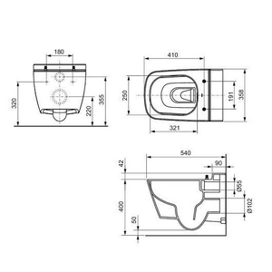 Унитаз подвесной 358х540мм, безободковый, без сиденья арт.9700600, крепёж унитаза и сиднья, в компл.,  ZZ Tece TECEone 9700204